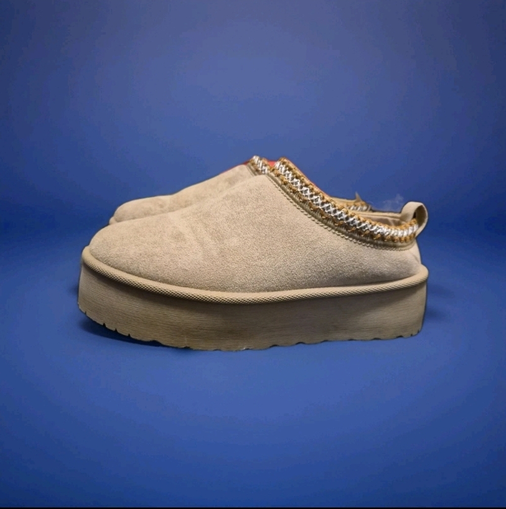 Mudd Beige Platform Mules with Woven Trim